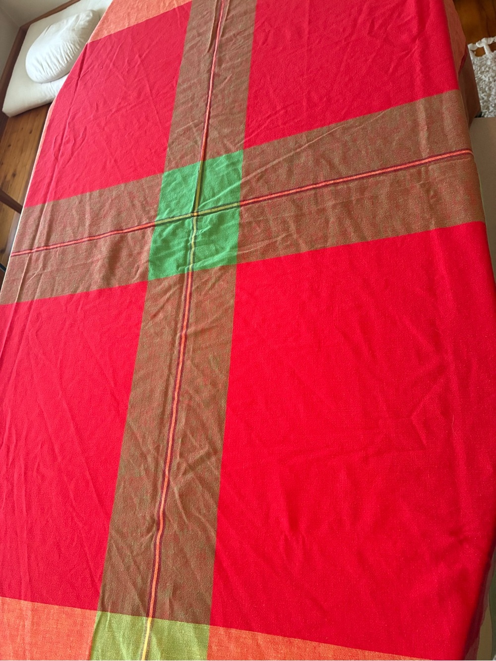 Vintage Red and Green Plaid Tablecloth - Home Holiday